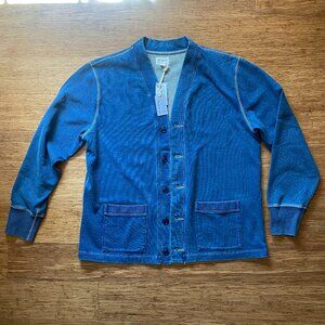 NWT Todd Snyder Indigo French Terry Cardigan In Tinted Medium Indigo - L
